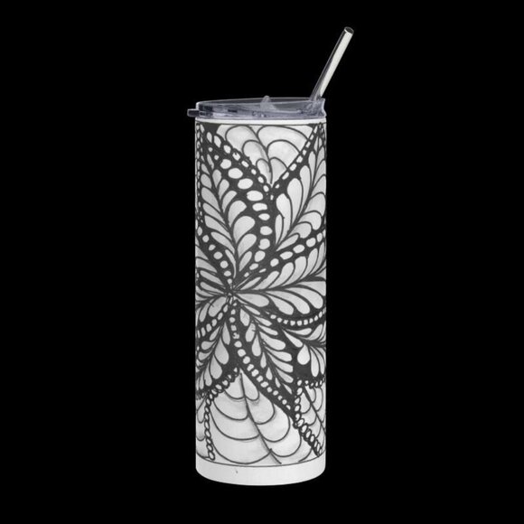 BW Flower Web Tumbler by Momma Balisti - 20oz Stainless Steel Tumbler - Picture 1 of 4